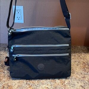 Kipling Black Nylon Triple-Zip Shoulder Bag